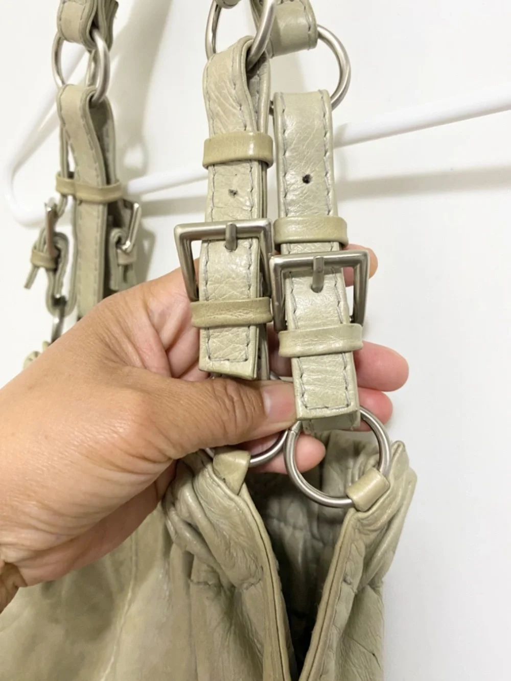 Fossil Gray Buckle  Strap Bucket  Shoulder Bag .